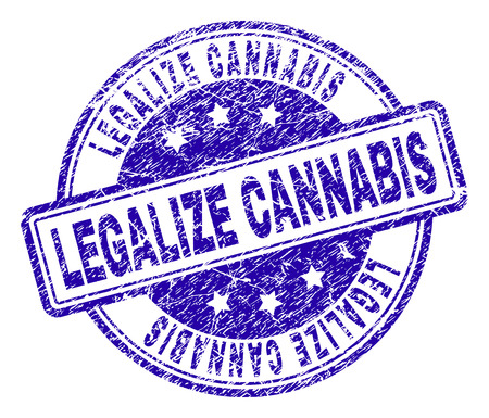 LEGALIZE CANNABIS stamp seal watermark with grunge texture. Designed with rounded rectangles and circles. Blue vector rubber print of LEGALIZE CANNABIS text with retro texture.のイラスト素材
