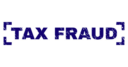 TAX FRAUD tag seal print with corroded texture. Text tag is placed inside corners. Blue vector rubber print of TAX FRAUD with corroded texture.のイラスト素材