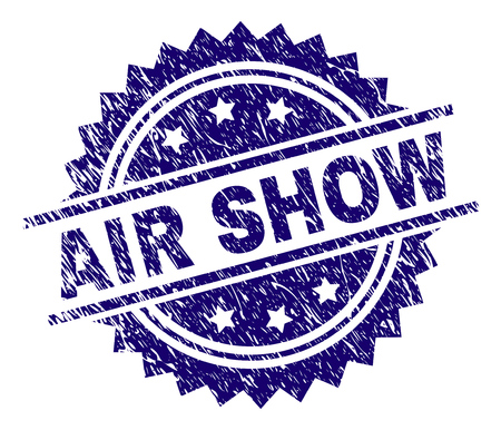 AIR SHOW stamp seal watermark with distress style. Blue vector rubber print of AIR SHOW caption with dirty texture.のイラスト素材