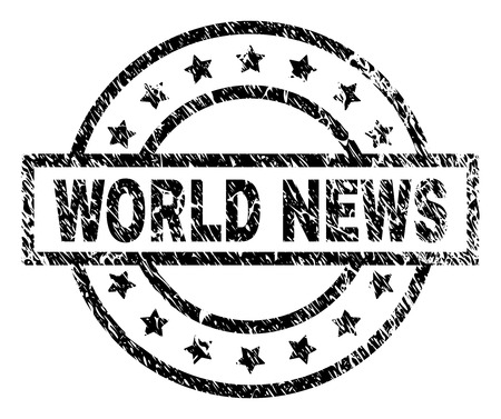 WORLD NEWS stamp seal watermark with distress style. Designed with rectangle, circles and stars. Black vector rubber print of WORLD NEWS text with retro texture.のイラスト素材