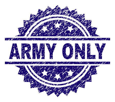 ARMY ONLY stamp seal watermark with distress style. Blue vector rubber print of ARMY ONLY caption with dust texture.のイラスト素材