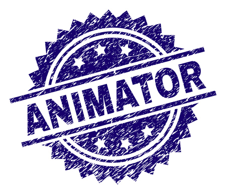 ANIMATOR stamp seal watermark with distress style. Blue vector rubber print of ANIMATOR label with corroded texture.のイラスト素材