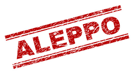 ALEPPO seal watermark with distress effect. Red vector rubber print of ALEPPO text with retro texture. Text caption is placed between double parallel lines.のイラスト素材