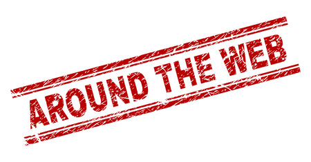 AROUND THE WEB seal stamp with grunge style. Red vector rubber print of AROUND THE WEB text with grunge texture. Text caption is placed between double parallel lines.のイラスト素材