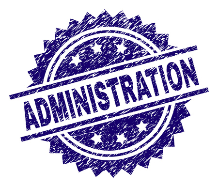 ADMINISTRATION stamp seal watermark with distress style. Blue vector rubber print of ADMINISTRATION text with scratched texture.のイラスト素材