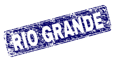 RIO GRANDE stamp seal print with grunge style. Seal shape is a rounded rectangle with frame. Blue vector rubber print of RIO GRANDE text with grunge style.のイラスト素材