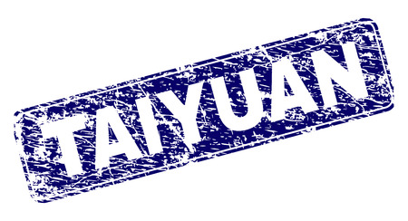 TAIYUAN stamp seal print with grunge style. Seal shape is a rounded rectangle with frame. Blue vector rubber print of TAIYUAN caption with scratched style.のイラスト素材