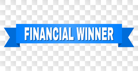 FINANCIAL WINNER text on a ribbon. Designed with white caption and blue stripe. Vector banner with FINANCIAL WINNER tag on a transparent background.のイラスト素材