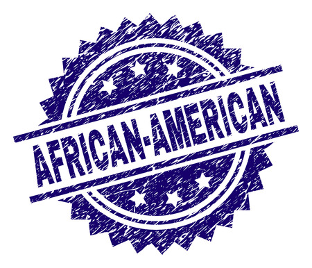 AFRICAN-AMERICAN stamp seal watermark with distress style. Blue vector rubber print of AFRICAN-AMERICAN title with dust texture.のイラスト素材