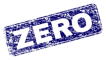 ZERO stamp seal watermark with grunge style. Seal shape is a rounded rectangle with frame. Blue vector rubber print of ZERO tag with grunge style.のイラスト素材