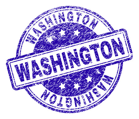 WASHINGTON stamp seal watermark with grunge texture. Designed with rounded rectangles and circles. Blue vector rubber print of WASHINGTON tag with grunge texture.のイラスト素材
