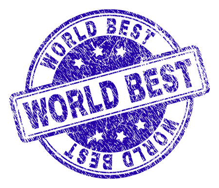 WORLD BEST stamp seal watermark with distress texture. Designed with rounded rectangles and circles. Blue vector rubber print of WORLD BEST label with grunge texture.のイラスト素材