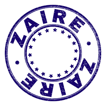 ZAIRE stamp seal imprint with grunge texture. Designed with round shapes and stars. Blue vector rubber print of ZAIRE caption with dust texture.のイラスト素材