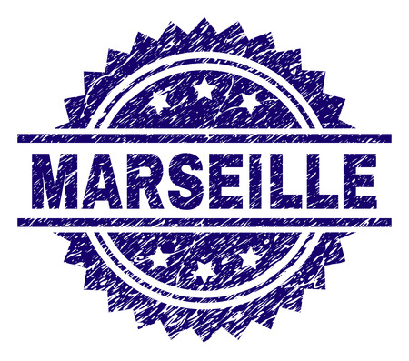 MARSEILLE stamp seal watermark with distress style. Blue vector rubber print of MARSEILLE tag with scratched texture.のイラスト素材