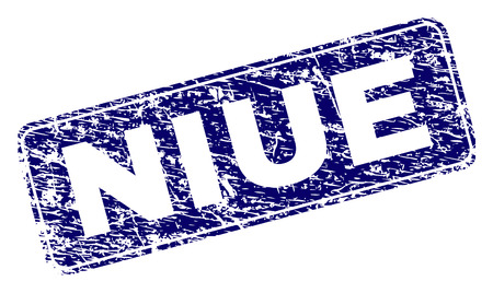 NIUE stamp seal print with distress texture. Seal shape is a rounded rectangle with frame. Blue vector rubber print of NIUE caption with unclean texture.のイラスト素材