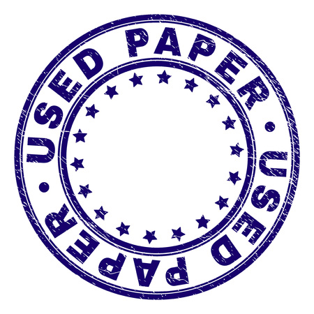 USED PAPER stamp seal watermark with distress texture. Designed with circles and stars. Blue vector rubber print of USED PAPER tag with scratched texture.のイラスト素材