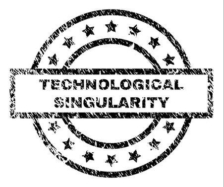 TECHNOLOGICAL SINGULARITY stamp seal watermark with distress style. Designed with rectangle, circles and stars. Black vector rubber print of TECHNOLOGICAL SINGULARITY title with corroded texture.のイラスト素材