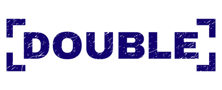 DOUBLE label seal print with corroded texture. Text title is placed between corners. Blue vector rubber print of DOUBLE with dust texture.のイラスト素材