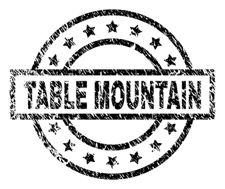 TABLE MOUNTAIN stamp seal watermark with distress style. Designed with rectangle, circles and stars. Black vector rubber print of TABLE MOUNTAIN tag with scratched texture.のイラスト素材