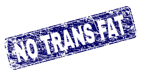 NO TRANS FAT stamp seal print with grunge texture. Seal shape is a rounded rectangle with frame. Blue vector rubber print of NO TRANS FAT title with grunge style.のイラスト素材