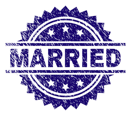MARRIED stamp seal watermark with distress style. Blue vector rubber print of MARRIED title with unclean texture.のイラスト素材