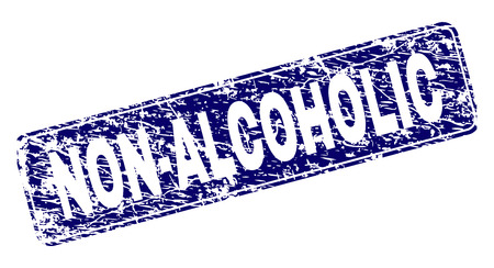 NON-ALCOHOLIC stamp seal print with grunge texture. Seal shape is a rounded rectangle with frame. Blue vector rubber print of NON-ALCOHOLIC title with dust texture.のイラスト素材