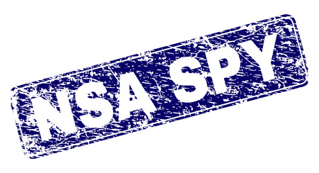NSA SPY stamp seal print with distress style. Seal shape is a rounded rectangle with frame. Blue vector rubber print of NSA SPY caption with dust style.のイラスト素材