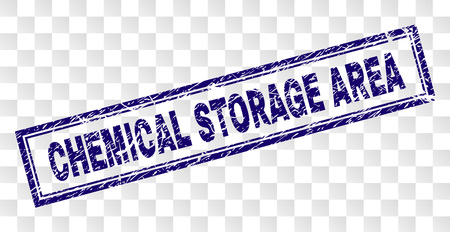 CHEMICAL STORAGE AREA stamp seal print with corroded style and double framed rectangle shape. Stamp is placed on a transparent background.のイラスト素材