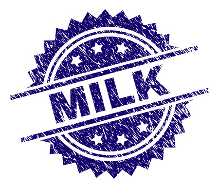 MILK stamp seal watermark with distress style. Blue vector rubber print of MILK title with scratched texture.のイラスト素材