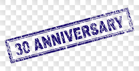 30 ANNIVERSARY stamp seal watermark with rubber print style and double framed rectangle shape. Stamp is placed on a transparent background.のイラスト素材