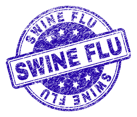 SWINE FLU stamp seal imprint with grunge texture. Designed with rounded rectangles and circles. Blue vector rubber print of SWINE FLU title with dust texture.のイラスト素材