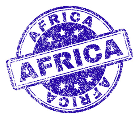 AFRICA stamp seal imprint with distress texture. Designed with rounded rectangles and circles. Blue vector rubber print of AFRICA caption with corroded texture.のイラスト素材