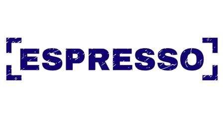 ESPRESSO caption seal print with corroded texture. Text caption is placed inside corners. Blue vector rubber print of ESPRESSO with dust texture.のイラスト素材