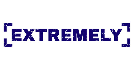 EXTREMELY text seal print with corroded texture. Text tag is placed between corners. Blue vector rubber print of EXTREMELY with corroded texture.のイラスト素材