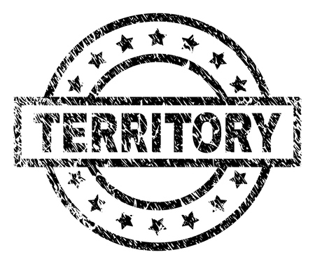 TERRITORY stamp seal watermark with distress style. Designed with rectangle, circles and stars. Black vector rubber print of TERRITORY title with scratched texture.のイラスト素材