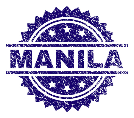 MANILA stamp seal watermark with distress style. Blue vector rubber print of MANILA title with dirty texture.のイラスト素材