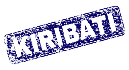 KIRIBATI stamp seal print with distress style. Seal shape is a rounded rectangle with frame. Blue vector rubber print of KIRIBATI caption with corroded style.のイラスト素材