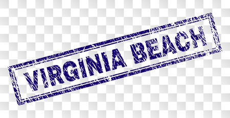 VIRGINIA BEACH stamp seal print with rubber print style and double framed rectangle shape. Stamp is placed on a transparent background.のイラスト素材