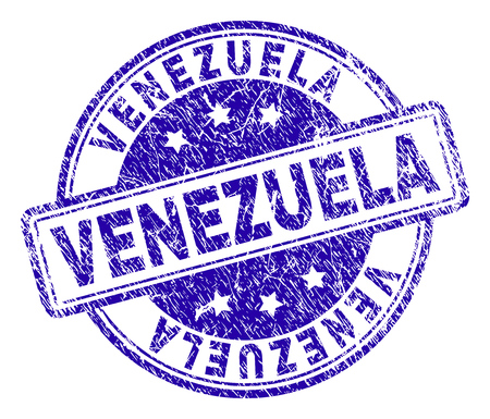 VENEZUELA stamp seal imprint with grunge texture. Designed with rounded rectangles and circles. Blue vector rubber print of VENEZUELA caption with grunge texture.のイラスト素材