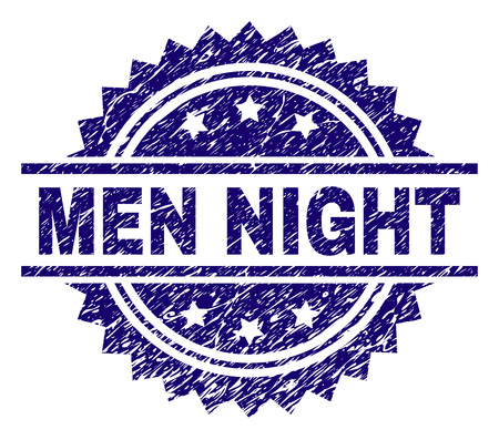 MEN NIGHT stamp seal watermark with distress style. Blue vector rubber print of MEN NIGHT tag with corroded texture.のイラスト素材