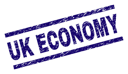 UK ECONOMY seal print with grunge style. Blue vector rubber print of UK ECONOMY label with scratched texture. Text tag is placed between parallel lines.のイラスト素材