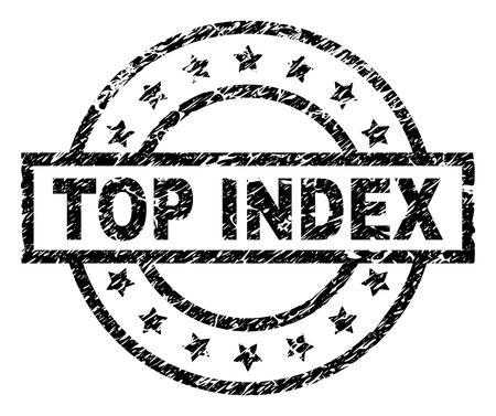 TOP INDEX stamp seal watermark with distress style. Designed with rectangle, circles and stars. Black vector rubber print of TOP INDEX title with dust texture.のイラスト素材