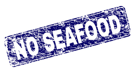 NO SEAFOOD stamp seal print with distress style. Seal shape is a rounded rectangle with frame. Blue vector rubber print of NO SEAFOOD tag with corroded texture.のイラスト素材