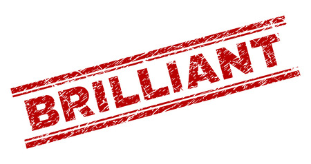 BRILLIANT seal imprint with corroded texture. Red vector rubber print of BRILLIANT tag with corroded texture. Text tag is placed between double parallel lines.のイラスト素材