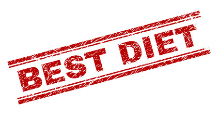 BEST DIET seal print with grunge texture. Red vector rubber print of BEST DIET text with retro texture. Text caption is placed between double parallel lines.のイラスト素材