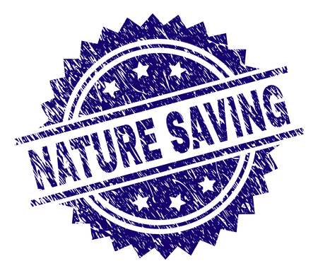 NATURE SAVING stamp seal watermark with distress style. Blue vector rubber print of NATURE SAVING text with dust texture.のイラスト素材