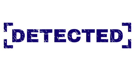 DETECTED tag seal print with corroded style. Text title is placed inside corners. Blue vector rubber print of DETECTED with retro texture.のイラスト素材