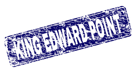 KING EDWARD POINT stamp seal print with distress texture. Seal shape is a rounded rectangle with frame. Blue vector rubber print of KING EDWARD POINT title with dust texture.のイラスト素材