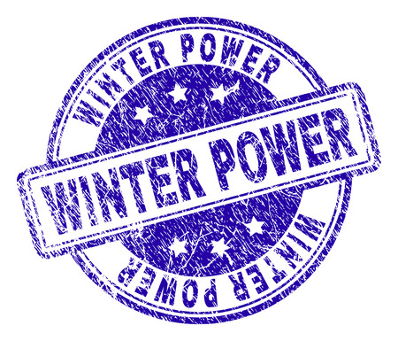 WINTER POWER stamp seal watermark with grunge texture. Designed with rounded rectangles and circles. Blue vector rubber print of WINTER POWER title with grunge texture.のイラスト素材