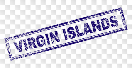 VIRGIN ISLANDS stamp seal print with rubber print style and double framed rectangle shape. Stamp is placed on a transparent background.のイラスト素材